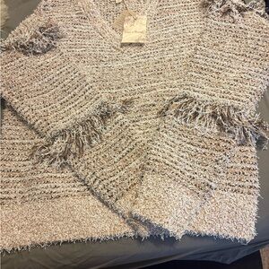 NWT Hem & Thread Cozy Beige Sweater with Fringe Details size Small
